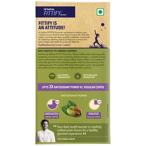 Saffola FITTIFY Gourmet Green Coffee Instant Beverage Mix - Lemongrass Lavender, 15 Sachets Box-8.webp